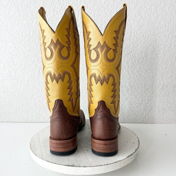 Rod Patrick Mens Cowboy Boots 8AA Brown Kangaroo Yellow Top Western Square Toe - Picture 4 of 13